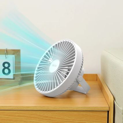 Ventoinha de mesa LED com iluminação LED/2W/5V USB 2400 mAh branco