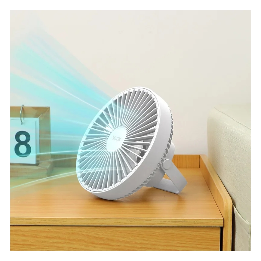 Ventoinha de mesa LED com iluminação LED/2W/5V USB 2400 mAh branco