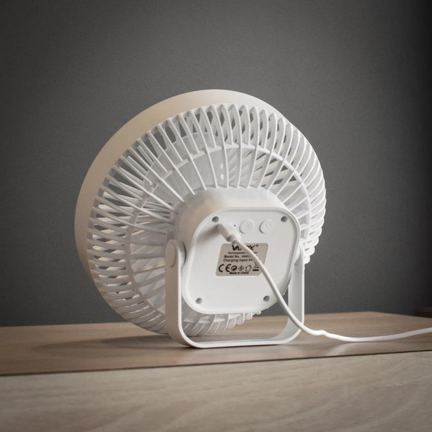 Ventoinha de mesa LED com iluminação LED/2W/5V USB 2400 mAh branco
