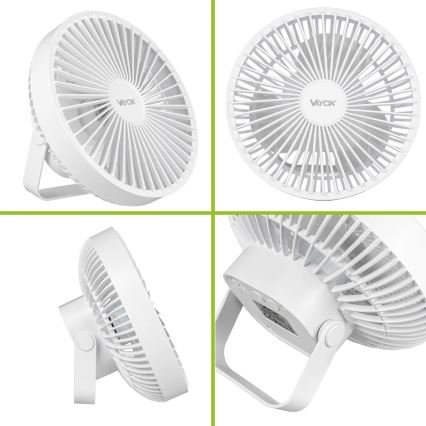 Ventoinha de mesa LED com iluminação LED/2W/5V USB 2400 mAh branco