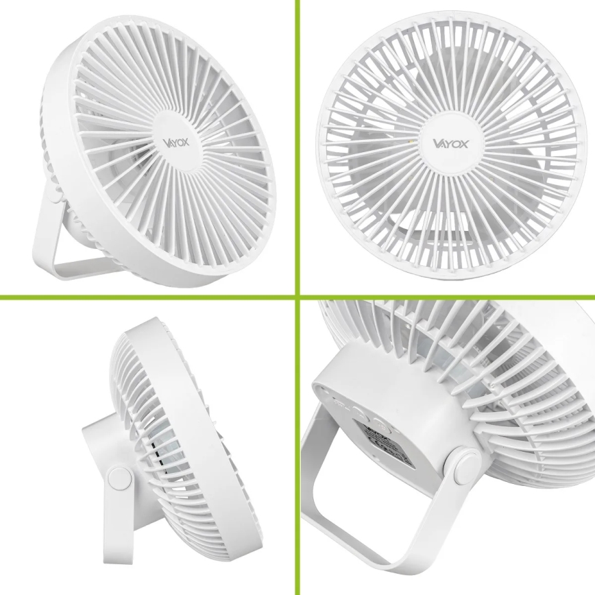 Ventoinha de mesa LED com iluminação LED/2W/5V USB 2400 mAh branco