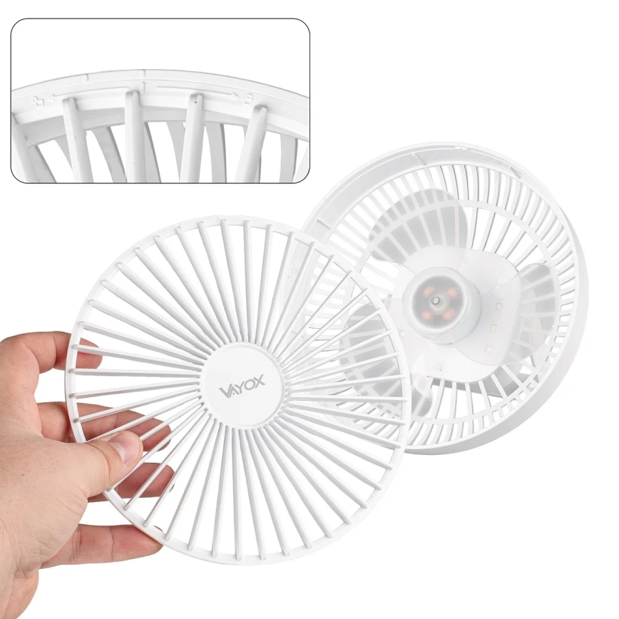 Ventoinha de mesa LED com iluminação LED/2W/5V USB 2400 mAh branco