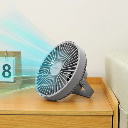 Ventoinha de mesa LED com iluminação LED/2W/5V USB 2400 mAh cinzento