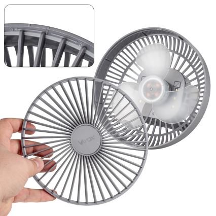 Ventoinha de mesa LED com iluminação LED/2W/5V USB 2400 mAh cinzento