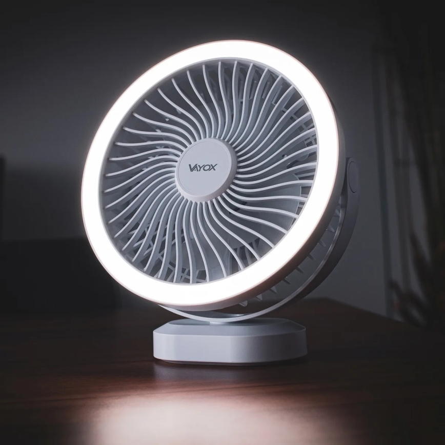Ventoinha de mesa LED com iluminação LED/3W/5V USB 2400 mAh branco