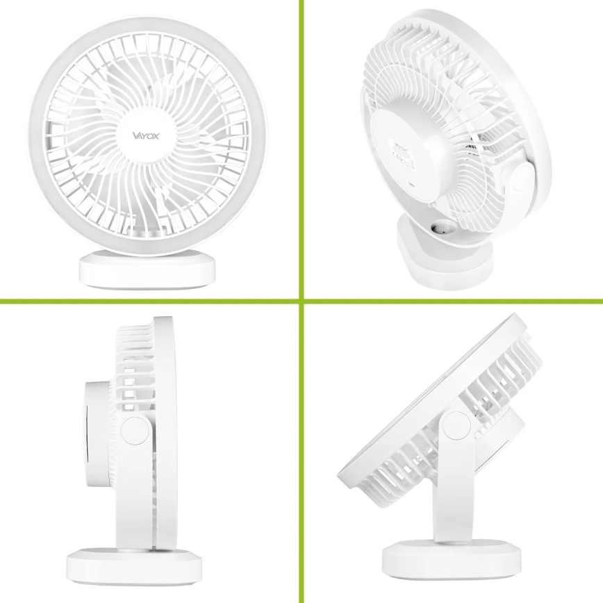 Ventoinha de mesa LED com iluminação LED/3W/5V USB 2400 mAh branco