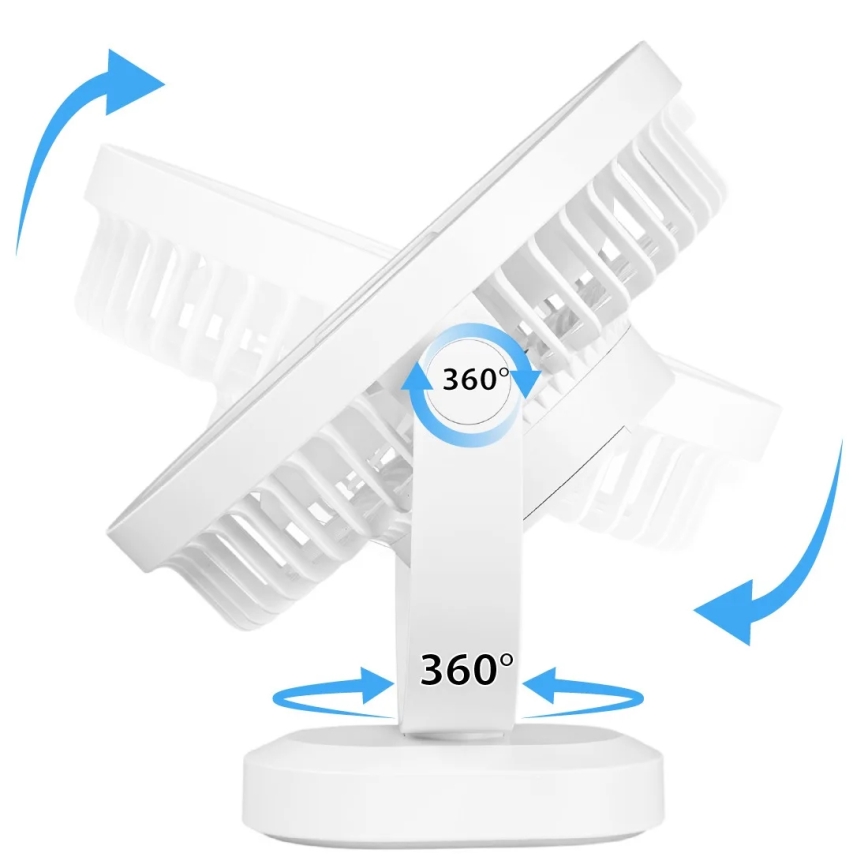 Ventoinha de mesa LED com iluminação LED/3W/5V USB 2400 mAh branco