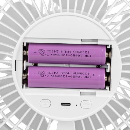Ventoinha de mesa LED com iluminação LED/3W/5V USB 2400 mAh branco