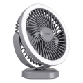 Ventoinha de mesa LED com iluminação LED/3W/5V USB 2400 mAh cinzento