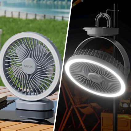 Ventoinha de mesa LED com iluminação LED/3W/5V USB 2400 mAh cinzento