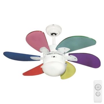 Ventoinha de teto 1xE27/70W/230V diâmetro 90 cm colorido + comando