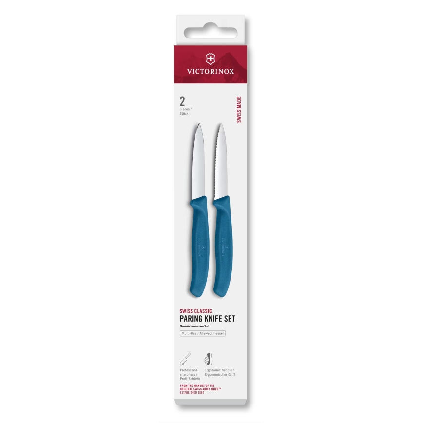 Victorinox - Conjunto de 2 facas para legumes SWISS CLASSIC, lâmina de 8 cm, azul