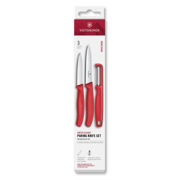 Victorinox - Conjunto de 3 facas de cozinha com descascador SWISS CLASSIC, vermelho