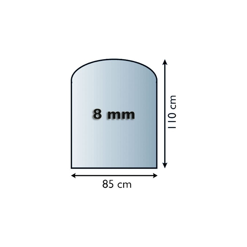 Vidro sob a lareira 1100x850x8 mm semi-arco