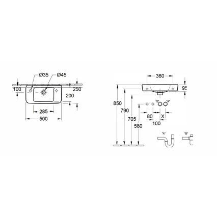 Villeroy & Boch 4342L501 - Lavatório suspenso O.NOVO 50 x 25 cm, cerâmica/branco
