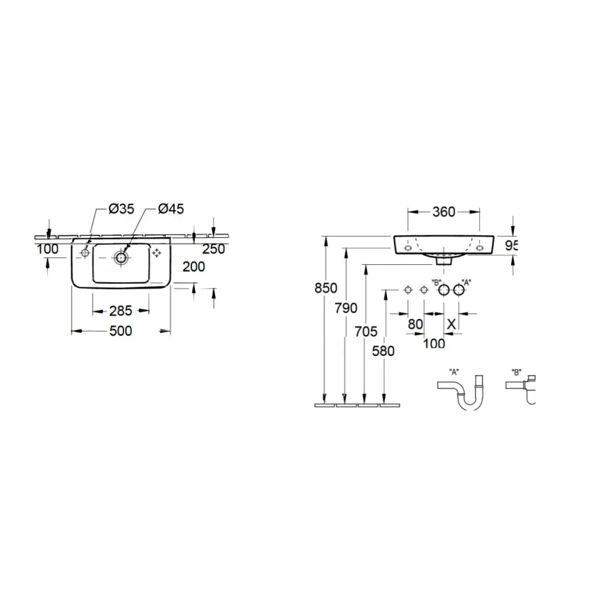 Villeroy & Boch 4342L501 - Lavatório suspenso O.NOVO 50 x 25 cm, cerâmica/branco