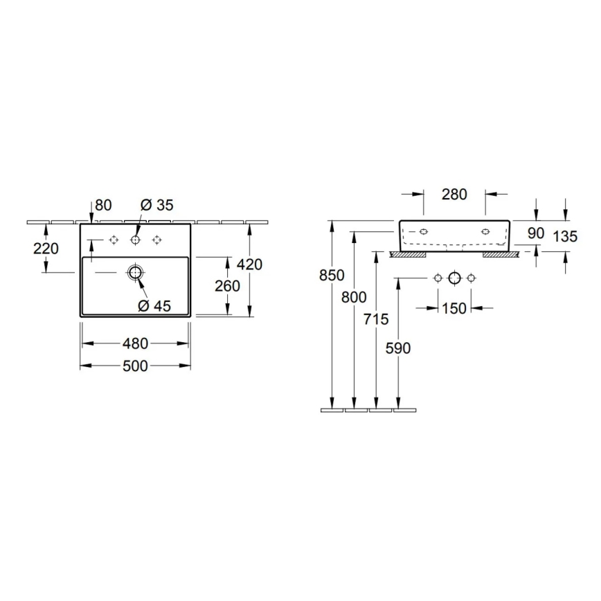 Villeroy & Boch 4A225G01 - Lavatório suspenso/para montagem sobre bancada MEMENTO 50x42cm cerâmica/branco