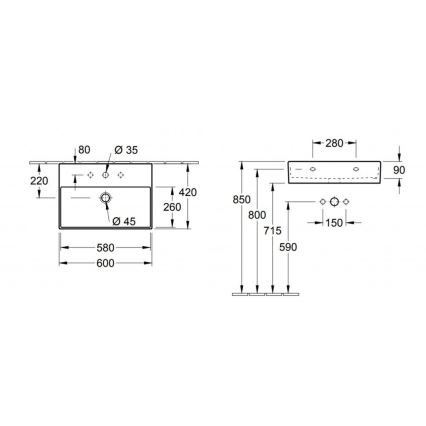 Villeroy & Boch 4A226001 - Lavatório suspenso MEMENTO 60x42 cm cerâmica/branca
