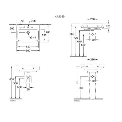 Villeroy & Boch 4A416001 - Lavatório suspenso O.NOVO 60x46 cm cerâmica/branco