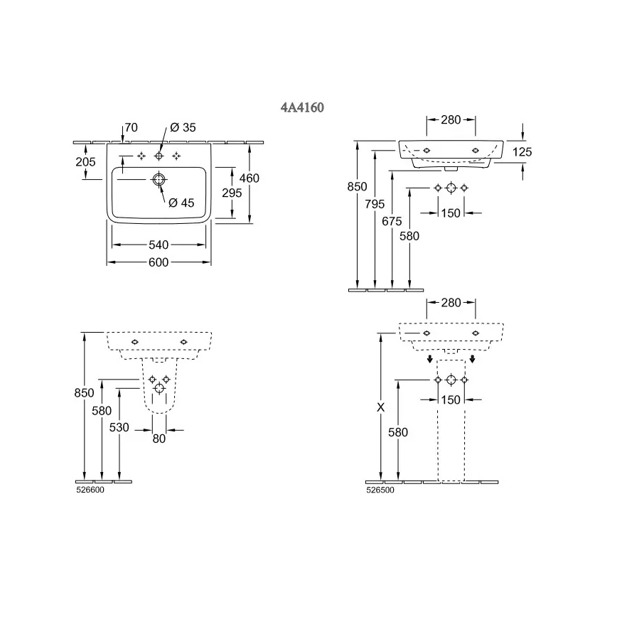 Villeroy & Boch 4A416001 - Lavatório suspenso O.NOVO 60x46 cm cerâmica/branco