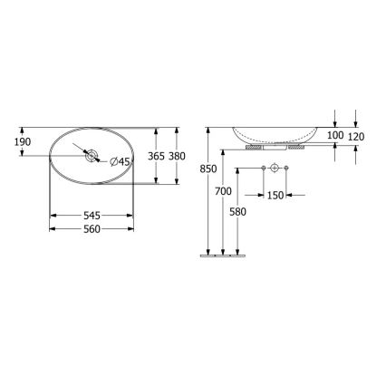 Villeroy & Boch 4A490101 - Lavatório de bancada LOOP&FRIENDS 56x38 cm cerâmica/branco