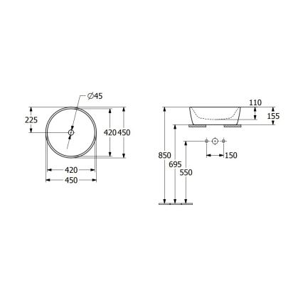 Villeroy & Boch 5A254501 - Lavatório para bancada ARCHITECTURA diâmetro 45 cm cerâmica/branco
