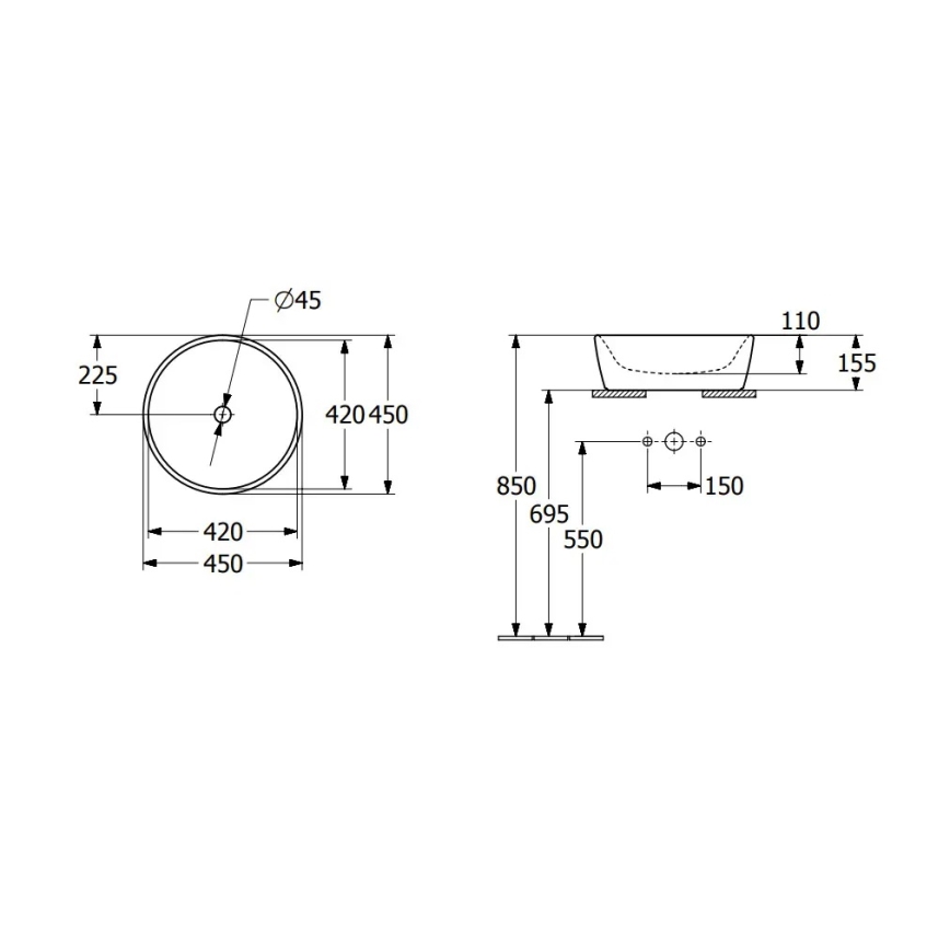Villeroy & Boch 5A254501 - Lavatório para bancada ARCHITECTURA diâmetro 45 cm cerâmica/branco