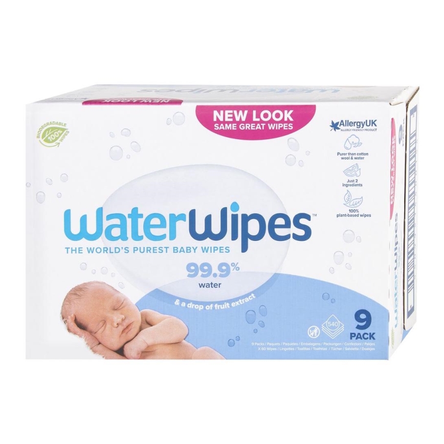 WaterWipes - CONJUNTO 9x Toalhetes húmidos sem plástico 60 pçs (540 pcs)