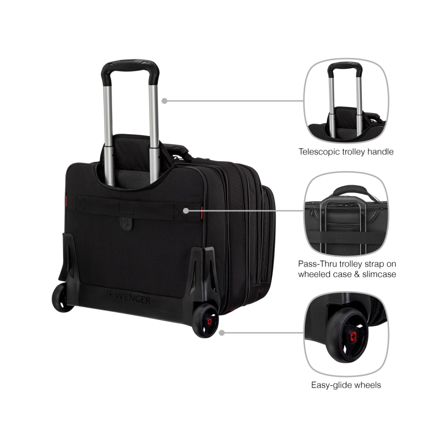 Wenger - Mala de viagem com rodas 25 l 17“ + bolsa para portátil 15,6” Patriot preto