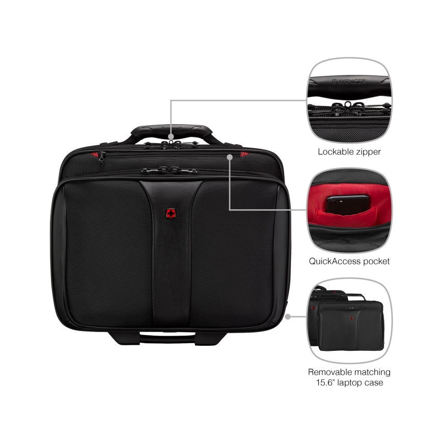 Wenger - Mala de viagem com rodas 25 l 17“ + bolsa para portátil 15,6” Patriot preto