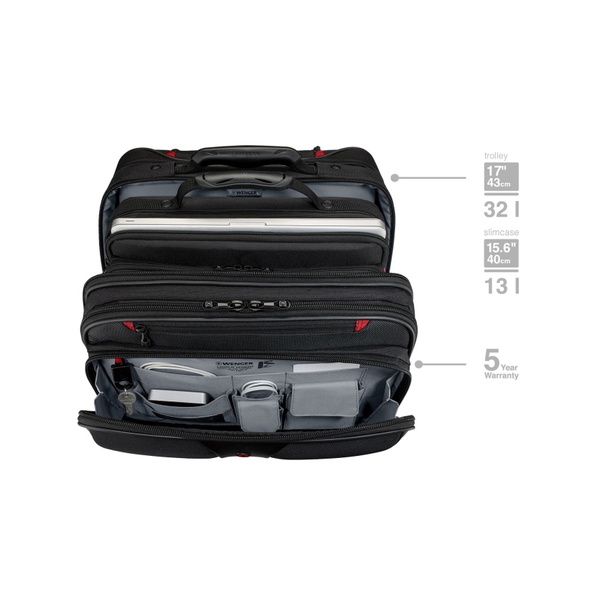 Wenger - Mala de viagem com rodas 25 l 17“ + bolsa para portátil 15,6” Patriot preto