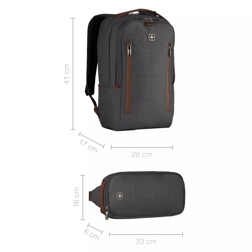 Wenger - Mochila para computador portátil 15 l 16“ com bolsa para tablet 12” + bolsa de ombro City Upgrade 2in1 cinzento