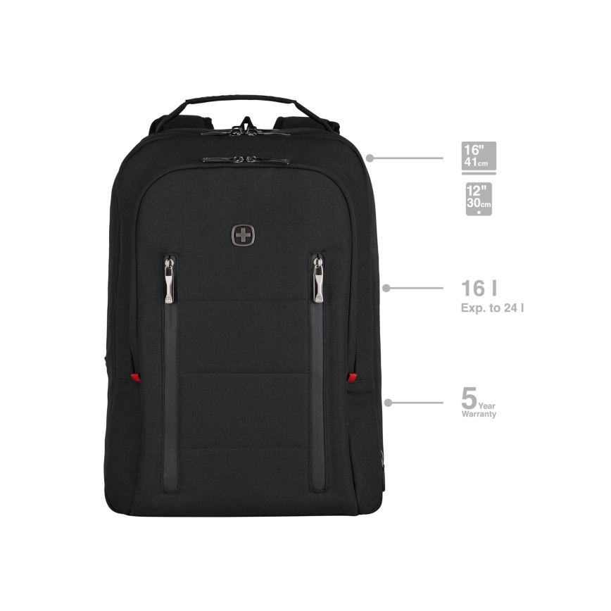 Wenger - Mochila para computador portátil 16 l 16" com bolsa para tablet 12" Cidade Traveler preto