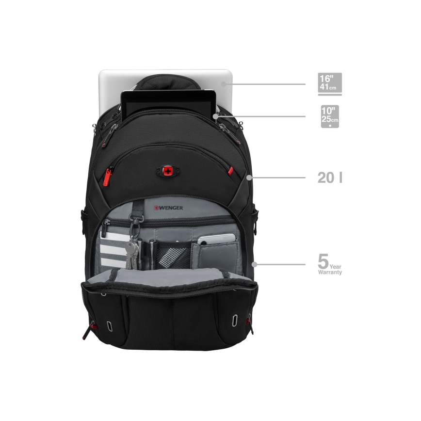 Wenger - Mochila para computador portátil 20 l 15" com bolsa para tablet 10" Gigabyte preto