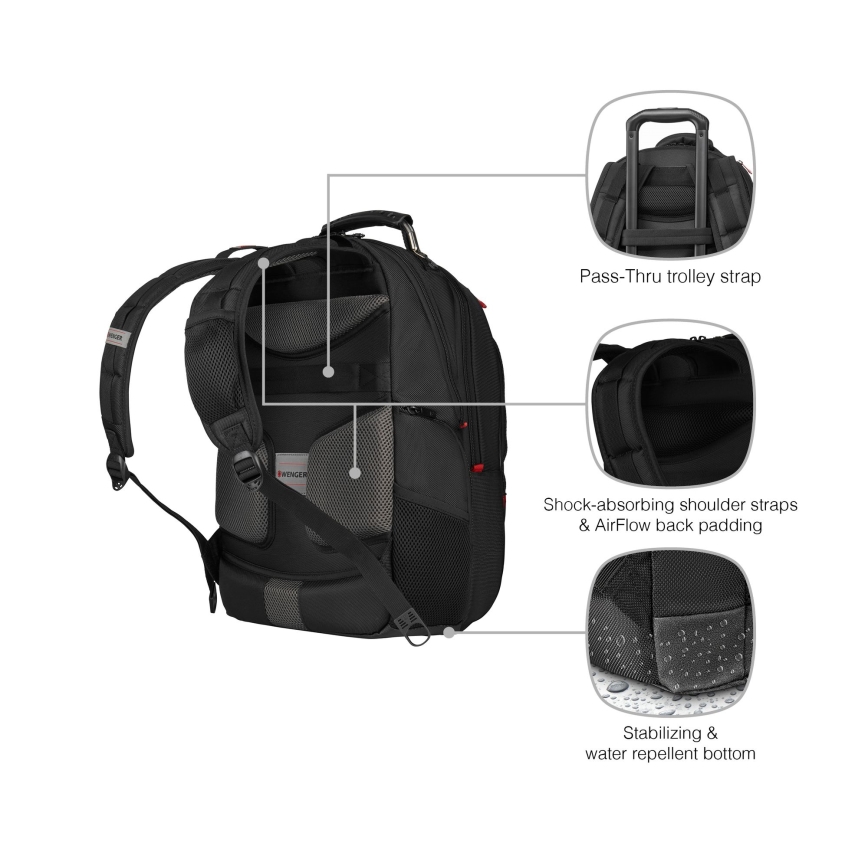 Wenger - Mochila para computador portátil 25 l 16" com bolsa para tablet 10" Pegasus Deluxe preto