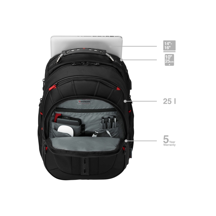 Wenger - Mochila para computador portátil 25 l 16" com bolsa para tablet 10" Pegasus Deluxe preto