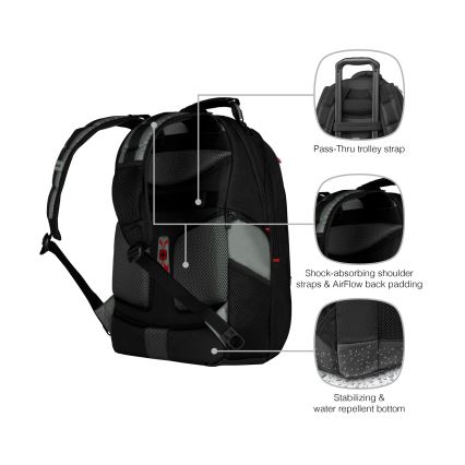 Wenger - Mochila para computador portátil 25 l 17" com bolsa para tablet 12" Pegasus preto/cinzento