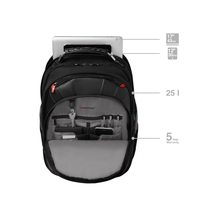 Wenger - Mochila para computador portátil 25 l 17" com bolsa para tablet 12" Pegasus preto/cinzento
