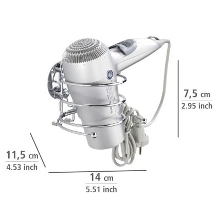 WENKO 18770100-Suporte para secador de cabelo TURBO-LOC redondo em aço 14x11,5 cm cromado brilhante