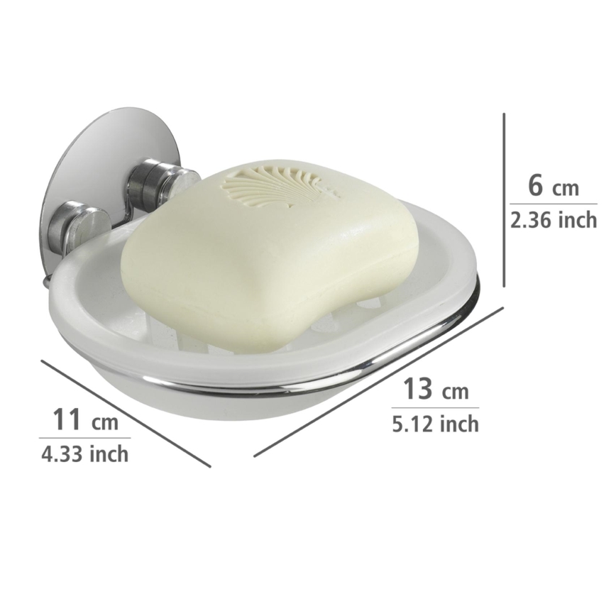 WENKO 18776100-Saboneteira TURBO-LOC RUND STAHL 13x11 cm cromado brilhante/branco