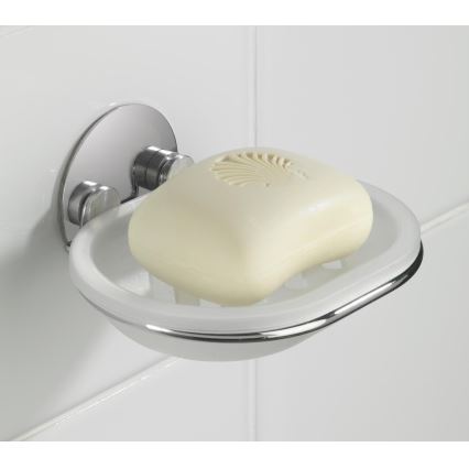 WENKO 18776100-Saboneteira TURBO-LOC RUND STAHL 13x11 cm cromado brilhante/branco