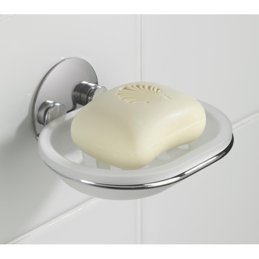 WENKO 18776100-Saboneteira TURBO-LOC RUND STAHL 13x11 cm cromado brilhante/branco