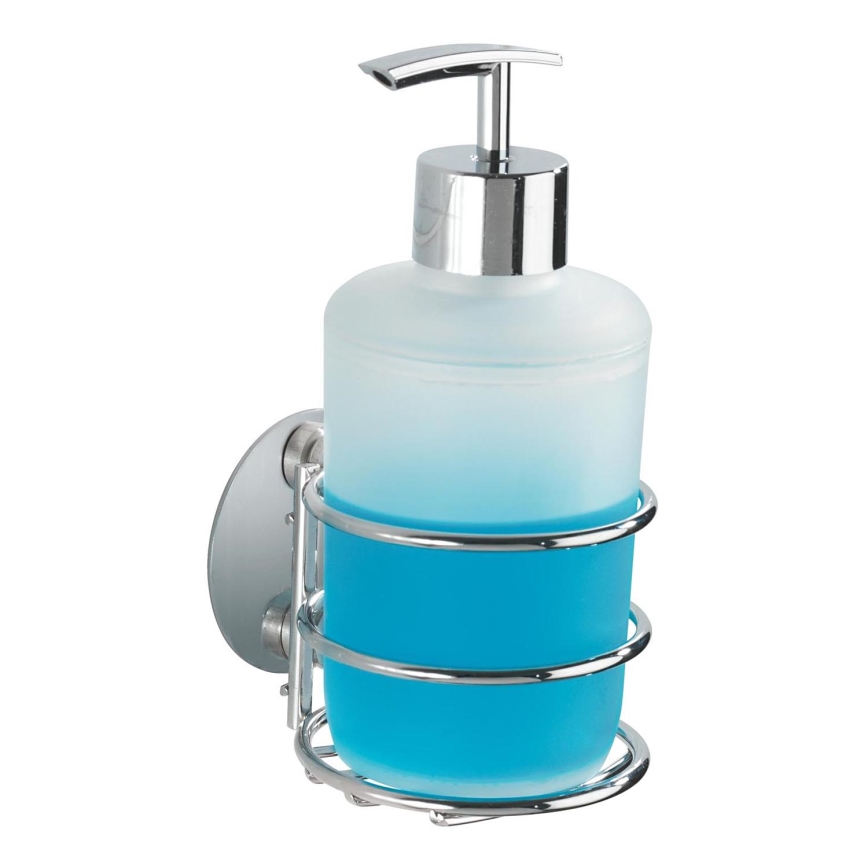 WENKO 18777100-Dispensador de sabão TURBO-LOC Redondo em aço 7,5x16,5 cm cromo brilhante/branco