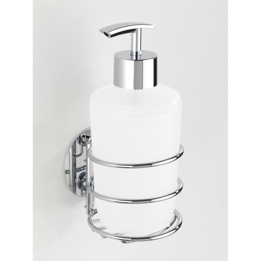 WENKO 18777100-Dispensador de sabão TURBO-LOC Redondo em aço 7,5x16,5 cm cromo brilhante/branco