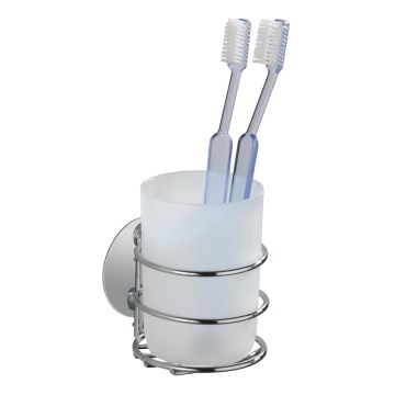 WENKO 18779100-Copo para escovas de dentes TURBO-LOC RUND STAHL 7,5x9 cm cromo brilhante/branco