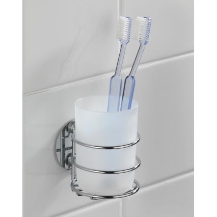 WENKO 18779100-Copo para escovas de dentes TURBO-LOC RUND STAHL 7,5x9 cm cromo brilhante/branco