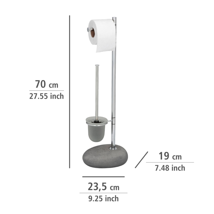 WENKO 19494100 - Escova para WC PEBBLE STONE 23,5x70 cm cromado brilhante/cinza/acetinado
