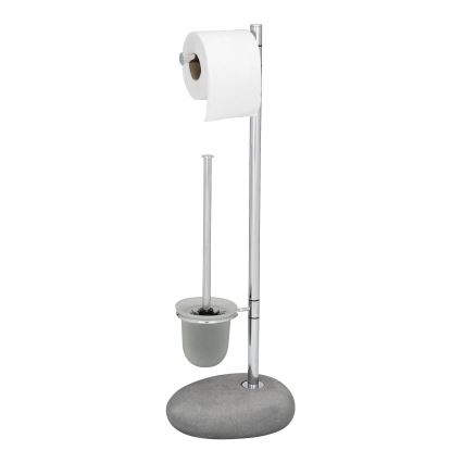 WENKO 19494100 - Escova para WC PEBBLE STONE 23,5x70 cm cromado brilhante/cinza/acetinado