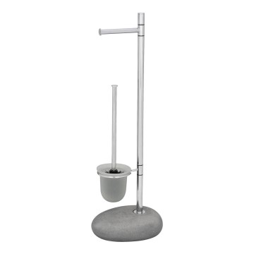 WENKO 19494100 - Escova para WC PEBBLE STONE 23,5x70 cm cromado brilhante/cinza/acetinado