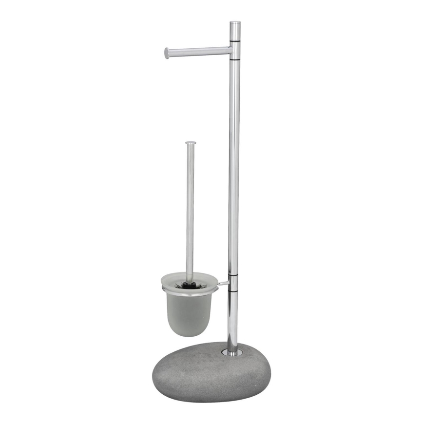 WENKO 19494100 - Escova para WC PEBBLE STONE 23,5x70 cm cromado brilhante/cinza/acetinado